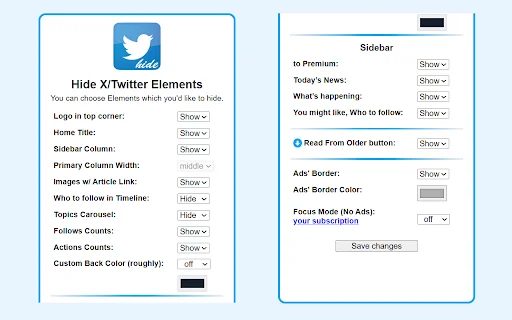 Hide X Twitter Elements डाउनलोड करें – ट्विटर को बिना विचलित हुए चलाएं - Screenshot 1