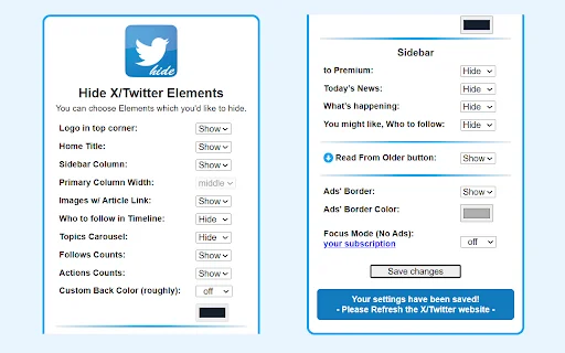 Hide X Twitter Elements डाउनलोड करें – ट्विटर को बिना विचलित हुए चलाएं - Screenshot 2