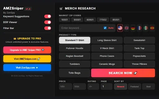 AMZSniper डाउनलोड करें – Merch और KDP के लिए सर्वश्रेष्ठ फ्री टूल - Screenshot 1