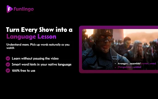 Funlingo डाउनलोड करें – Netflix और YouTube पर दोहरी सबटाइटल सीखें - Screenshot 1