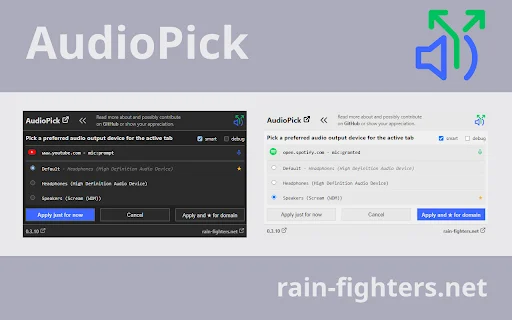 AudioPick डाउनलोड करें – Chrome के लिए बेहतरीन ऑडियो आउटपुट स्विच टूल - Screenshot 1