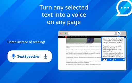 TextSpeecher डाउनलोड करें – टेक्स्ट को आवाज़ में बदलें (Chrome एक्सटेंशन) - Screenshot 1
