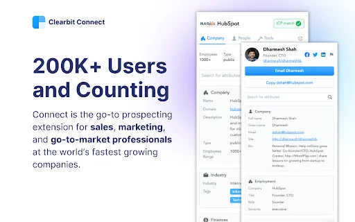 Clearbit Connect डाउनलोड करें – मुफ़्त B2B ईमेल खोजें (नवीनतम संस्करण) - Screenshot 1