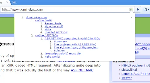 HTML5 Outliner डाउनलोड करें – वेब पेज नेविगेशन के लिए सर्वश्रेष्ठ टूल - Screenshot 1