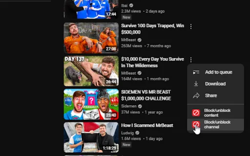 YTBlock डाउनलोड करें – YouTube पर अनचाहे वीडियो और चैनल ब्लॉक करें - Screenshot 5