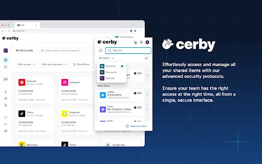 Cerby Browser Extension डाउनलोड करें – सुरक्षित अकाउंट मैनेजमेंट - Screenshot 1