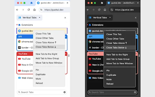 Vertical Tabs in Side Panel डाउनलोड करें – Chrome के लिए बेस्ट वर्टिकल टैब मैनेजर - Screenshot 2