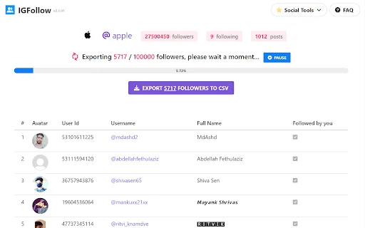IGFollow डाउनलोड करें – Instagram Followers को CSV में एक्सपोर्ट करें - Screenshot 1