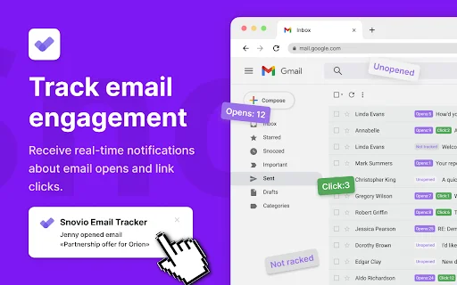Unlimited Email Tracker by Snov.io डाउनलोड करें – Gmail के लिए सर्वश्रेष्ठ ईमेल ट्रैकर - Screenshot 1