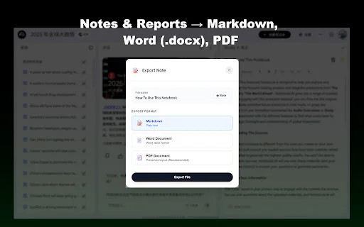 NotebookLM Ultra Exporter डाउनलोड करें – AI नोट्स और PDF एक्सपोर्ट - Screenshot 4